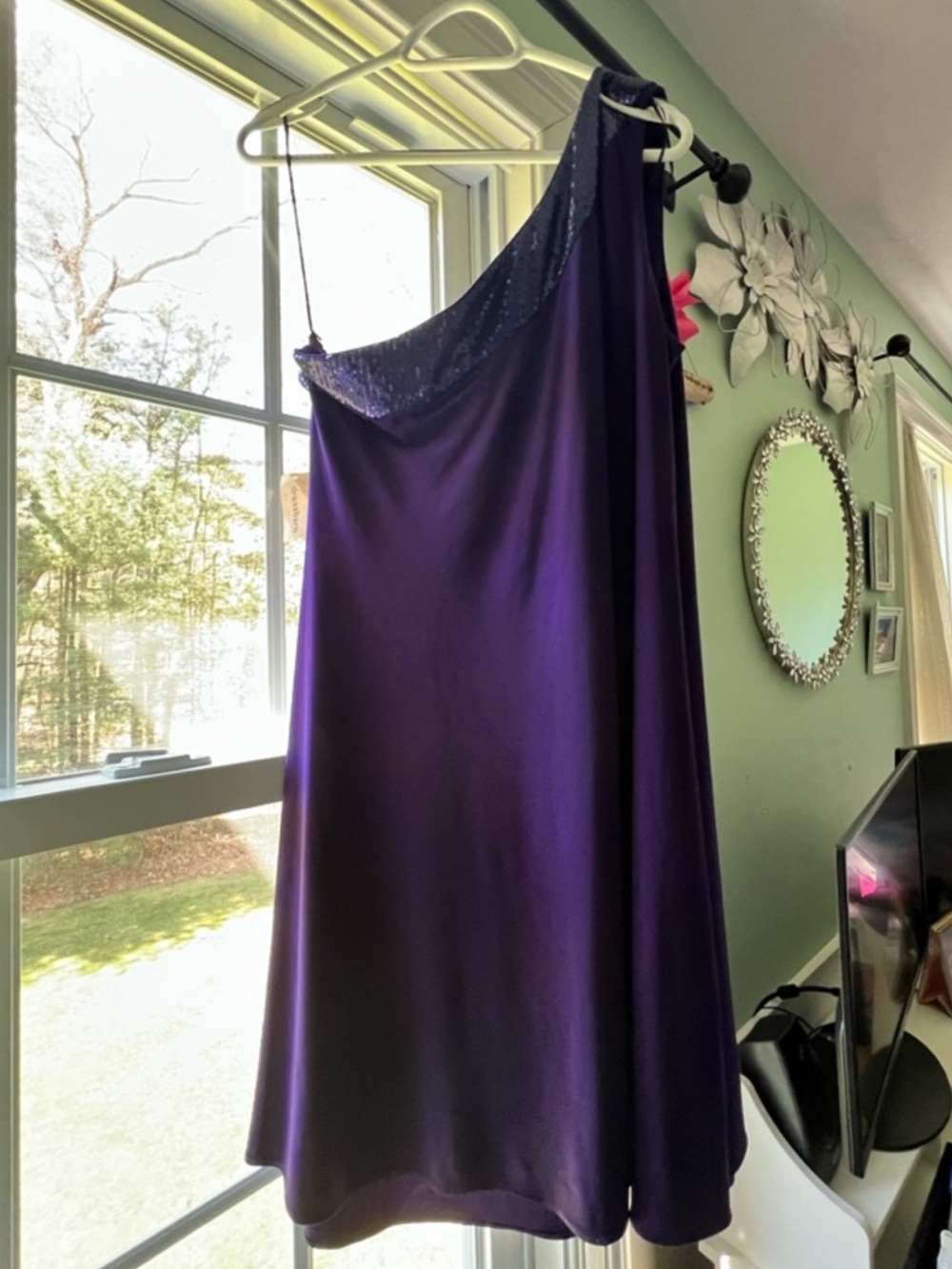 NWT‎ R&M Richards One Shoulder Purple Sequin Cocktail Dress